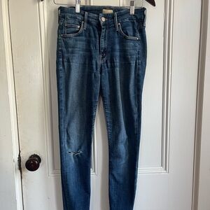 MOTHER Indigo The Looker Ankle Fray Skinny Jeans